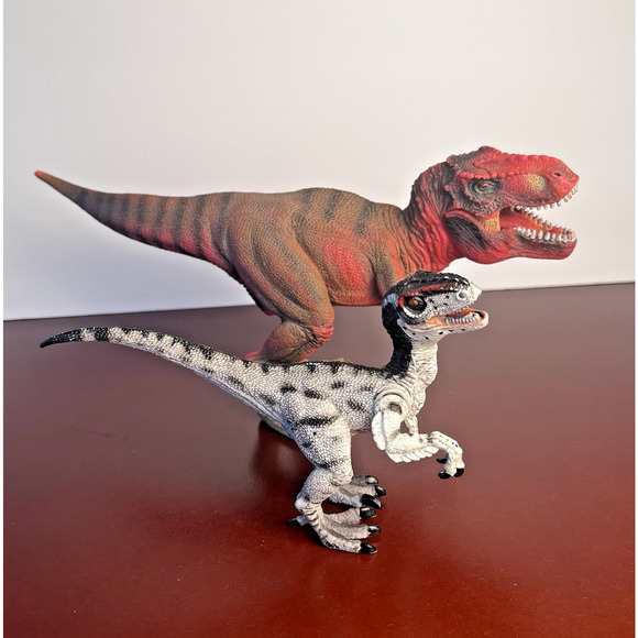 T-Rex & Velociraptor Dinosaur Lot Jurassic Style Moving Mouth Joints Realistic - Picture 9 of 16